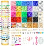 Dowsabel Clay Beads Bracelet Making Kit for Beginner, Heishi Flat Preppy Polymer Clay Beads with Charms Kit for Jewelry Making, DIY Arts and Crafts Birthday Gifts Toys for Kids Age 6-12