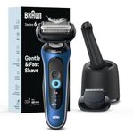 Braun Electric Shaver for Men, Series 6 6175cc, Wet & Dry Shave, Turbo & GentleShaving Modes, Foil Shaver, Engineered in Germany, Clean & Charge SmartCare CenterIncluded, with Beard Trimmer, Blue