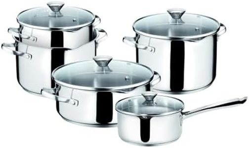 Lagostina 18/10 Premium Induction Kitchen Pots And Pans Stainless Steel Cookware, 9-Piece Set Of Dutch Ovens, Pots And Saucepans With Glass Lids, Cook & Strain