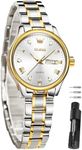 OLEVS Silver Women Watches Gold silver Watches Women with Date Day Stainess Steel Ladies Watches for Small Wrist Two Tone Small Face lady watches Elegent Roman Numeral Watches for Women Reloj De Mujer
