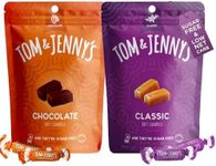 Tom & Jenny's Sugar Free Candy (Soft Caramel Candy) Low Net Carb Keto Zero Sugar Candy - Chewy Sugar Free Caramel with Xylitol & Maltitol (Classic & Chocolate Caramel Candy Individually Wrapped 2-pack)