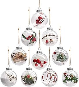 Bolas de Navidad Adornos Navidad Vintage Llenas, Decoradas Plástico Redondo Transparente - Bola Transparente Fiesta de Boda, Adorno Colgante Árbol con Cuerda de Yute (Paquete de 10) (Diseño 1)