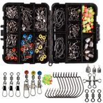 JSHANMEI 160pcs/box Fishing Accessories Kit, Including Jig Worm Hooks, Iron-Weights, Rolling Barrel Fishing Swivels Snaps, Sinker Slides, Fishing Line Beads, Fishing Gear Set with Tackle Box