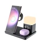 6in1 Wireless Charging Station for Samsung Charging Station for Multiple Devices with Alarm Clock & Night Light nightstand Charging Station for Samsung S25 24 23 22 Ultra for Galaxy Watch