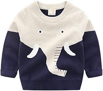 Miccina Baby Toddler Boys Knit Sweater Girls Pullover Sweatshirt Kids Long Sleeve Crew Neck Animals Cartoon Tops Winter Spring, Elephant, 3-4 Years