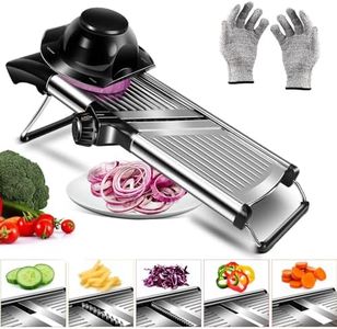 AVITONG Mandoline Slicer - Professional Kitchen Vegetable Cutter and Chopper with Adjustable Stainless Steel Blades for Onion, Potato, Tomato, and More - Includes Cut-Resistant Gloves