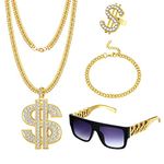 Adramata 80s90s Hip Hop Costume Kit Men Women Chain Necklace Bracelet Sunglasses Dollar Sign Ring Punk Hip Hop Rapper Costume