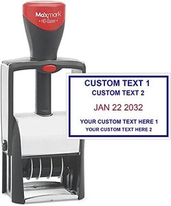 MaxMark Heavy Duty Date Stamp with 4-Line Custom Text, Self Inking Date Stamp - 2160 - Choose from Many Font and Color Options