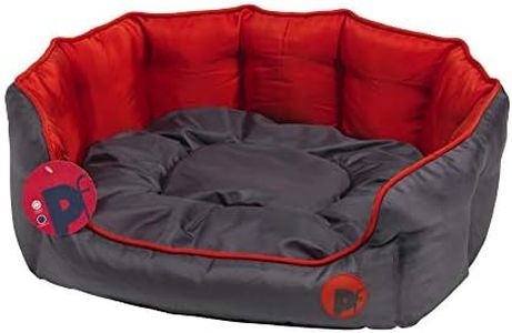 Petface Luxury Oval Oxford Dog Bed, Machine Washable, Red, Large