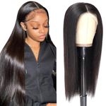 SUPER STYLE 13x4 Straight Lace Front Wigs 26 Inch Human Hair Pre Plucked with Baby Hair Glueless 150% Density Brazilian Virgin Human Hair Bleached Knots Natural Color