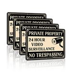 Faittoo Private Property No Trespassing Sign, Video Surveillance Signs Outdoor, 4-Pack 10 x 7 Inch Reflective Aluminum Warning Sign for Home Business Security Camera, Weather/Fade Resistant