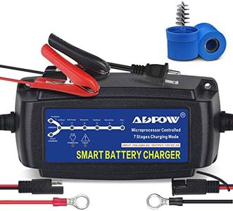 ADPOW 5A 12V Automatic Smart Battery Charger Automotive Maintainer 7-Stages Trickle Charger for Deep Cycle Battery Car Marine Trolling Motor Boat Truck Lawn Mower RV AGM with Terminal Cleaning Brush