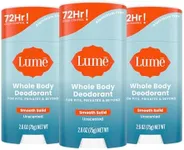 Lume Whole Body Deodorant - Smooth Solid Stick - 72 Hour Odor Control - Aluminum Free, Baking Soda Free and Skin Loving - 2.6 Ounce (Pack of 3) (Unscented)