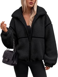Trendy Queen Womens Sherpa Fleece Jacket Zip Up Oversized Coats Black L