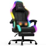 Devoko LED Gaming Chair with Footrest – Ergonomic Reclining Game Chair for Adults with Massage Lumbar Cushion, RGB Lights, High Back, Adjustable PC Gamer Chair, Black