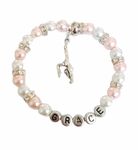 Handmade Gymnastic Pink & White Stretch Personalised Charm Bracelet