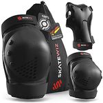 SKATEWIZ Skateboard Pads Set [6pc] Knee and Elbow Pads for Children & Adults - Developed by German Engineers - Skateboard protective gear Roller Skate and Inline Skates in Black Size L