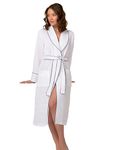 Enchant Home Premia - Pure Cotton | Highly Absorbent| Super Soft | Light Weight| Unisex Waffle Design Bath Robe (White-Navy Blue)