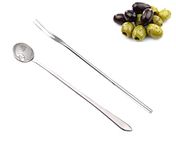 Long Handle Olive Spoon and Pickle Fork Jars Serving Spoon and Fork Set,Stainless Steel Food Picker for Pickle Cucumber Arugula