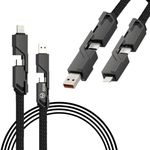 KRZNA Pro 4 in 1 Cable USB A USB C compatible with Lightning Braided tangle free Nickle body 66W 480 MBPS data transfer speed compatible with iPhone Android Samsung iPad and tablets [2Meter or 6.6FT]