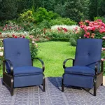 MFSTUDIO Patio Adjustable Recliner Chair Set of 2, Outdoor Metal Reclining Lounge Chairs with 100% Olefin Removable Cushions, Outdoor Adjustable Lounge Chair Set, 300lbs (Navy Blue)