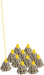 Cotton Floor Mops with Super Absorbent Cotton Mop Head, 120cm Wooden Mop Handle and Extra Mop Head Refill (PY14 MS, 10 Extra Mop Heads)