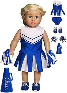 American Fashion World Blue Cheerleading Outfit for 18-Inch Dolls | Accessories Included | Premium Quality & Trendy Design | Dolls Clothes | Outfit Fashions for Dolls for Popular Brands