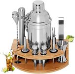 BRITOR Cocktail Shaker Set,Cocktail Set with Bamboo Stand,12 Piece Bartender Kit, 750ml Stainless Steel Martini Cocktail Shaker with Cocktail Recipes Booklet