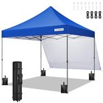 VIVOHOME 10x10 ft Easy Pop-Up Canopy, Outdoor Screen Tent with One Sidewall, and Roller Bag for Yard Camping Picnic Party Events, Blue