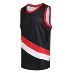 DEHANER Blank Mens Basketball Jersey Mesh Training Practice Athletic Sports Shirts Team Uniforms Fans Outfits Tops, Red/White Stripe-black Jersey, X-Large