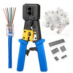 RJ45 Crimping Tool Ethernet Crimper for Cat6 Cat5 Cat5e RJ45 Pass Through Connectors and RJ12 Ends Comes with 20PCS RJ45 Cat6 Connectors