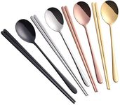 Buyer Star 4 Set Spoon Chopsticks, 4 Color Reusable Metal Stainless Steel Korean Chopstix Spoon Set