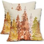 Rustic Fall Pillow Covers 16x16 Set of 2 Watercolor Tree Autumn Color Nature Themed Style Burnt Orange Yellow Forest Print Decorative Throw Pillows Outdoor Linen Cushion Case Decor for Sofa Couch Bed