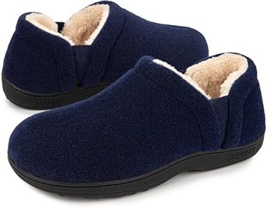 LongBay Men's Felt Slippers Warm Comfy House Shoes for Indoor Outdoor (Navy Blue, 9-10)