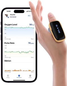 Viatom WearO2 Pulsoximeter, Sauerstoffsättigung Messgerät Finger, Wiederaufladbar Bluetooth Oximeter mit Erweiterter Schlafanalyse und Vibrationsalarm, 16 Stunden Akkulaufzeit, Kostenlose App
