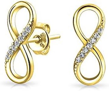 Classic Cubic Zirconia Eternity CZ Accent Pave Romantic Love Knot Symbol Eternity Infinity Stud Earrings For Women Teens Girlfriend 14K Yellow Gold Plated .925 Sterling Silver