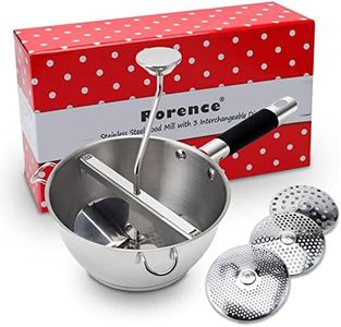 Rorence Food Mill Stainless Steel With 3 Grinding Discs, Silicone-coated Handle & 8" Dia. Bowl - Ergonomic Rotary Handle for Tomato Sauce, Applesauce, Puree, Mashed Potatoes, Jams