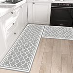 Pauwer Anti Fatigue Kitchen Rug Sets 2 Piece Non Slip Kitchen Floor Mats Waterproof Kitchen Runner Rug Gray Farmhouse Kitchen Rugs and Mats Cushioned Comfort Standing Mat PVC Foam Kitchen Mats