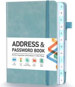 Address Book, Address and Password Keeper Book with Alphabetical Tabs, Hardcover Telephone Book Address Organizer Record with Pocket, Colored Pages, 5.3" x 7.7", Blue