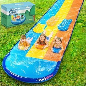 POOLSIDER Premium Triple Slip and Slide Water Slide - 18 Ft 3-Lanes Blue, Yellow & Orange Slip N Slides with 3 Bodyboards | Durable & Advanced Design - Heavy Duty Water Slides for Kids Backyard