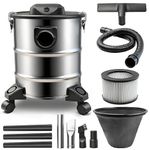 BLUEMARS Ash Vacuum, Pellet Stove Vacuum Cleaner, 20L Stainless Steel Tank, Powerful 1000W Motor with Blower Function, HEPA Filter, Wheels for Easy Move, for Pellet & Wood Stoves