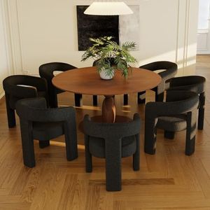 QUINJAY Modern Sherpa Dining Chairs Set of 8, Upholstered Barrel Chairs with Arms Comfy Accent Side Chairs for Living Room/Dining Room/Reception, Black