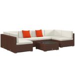 Outsunny 7 Pieces PE Rattan Garden Furniture Set with Thick Padded Cushion, Patio Garden Corner Sofa Sets with Glass Coffee Table and Pillows, Buckle Structure, Mixed Brown