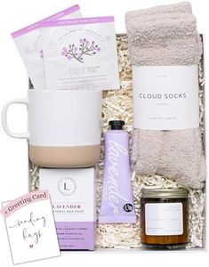 Unboxme Lavender Spa Gift Set - Relaxation Gifts For Women - Get Well Soon Gift Basket with Scented Candle, Bath Bomb, Soap