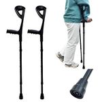 Crutches for adults Men (x2 Units, Open Cuff), Elbow Crutches for Women, Adjustable Walking, Black or Foldable (Black Folding)
