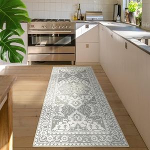 Jabykare Extra Long & Wide Kitchen Runner Rugs(80x180cm) - Washable Non Slip Kitchen Floor Mat, Kitchen Rugs & Mats for Hallway, Living Room, Bedroom, Hall, Laundry (Grey, 80x180 cm)