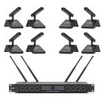 XTUGA YT8 UHF 8 Channels Desktop Gooseneck Microphone System Conference Mics Super-Low Background Noise for Large Conferences, Public Speaking