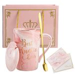 Hedume Best Auntie Ever Mug, 12 Oz Pink Marble Ceramic Coffee Cup with Gifts Box and Greeting Card, Aunt Gifts from Niece and Nephew, Funny Birthday Presents for Aunty