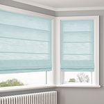 LANTIME Cordless Roman Shades Window Blinds, Elegant Made to Order Blackout Sky Blue Fabric Window Roman Shades for Windows, Doors