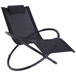 Outsunny Outdoor Orbital Lounger Zero Gravity Patio Chaise Sun Lounger Foldable Rocking Chair with Pillow, Black